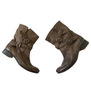 Prada Brown Distressed Leather Ankle Boots with Buckes Size 38.5EU